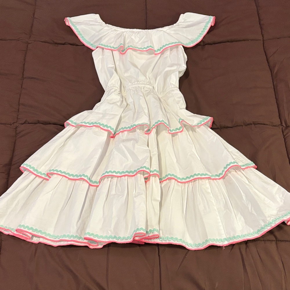 Monsoon Cream Dress with Pink and Green Trim